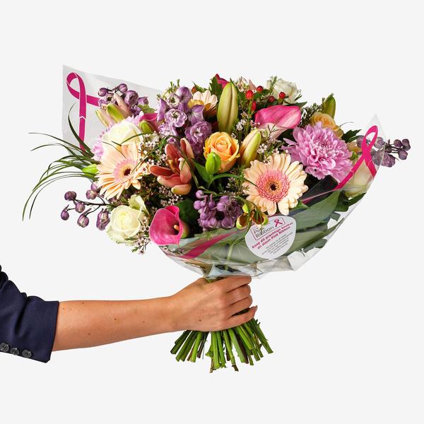 Gemengd boeket pastel pink ribbon